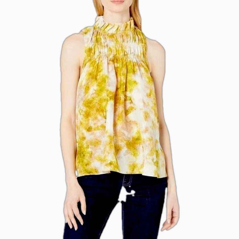 Joie Fern Blouse Porcelain & Chartreuse high neck smock